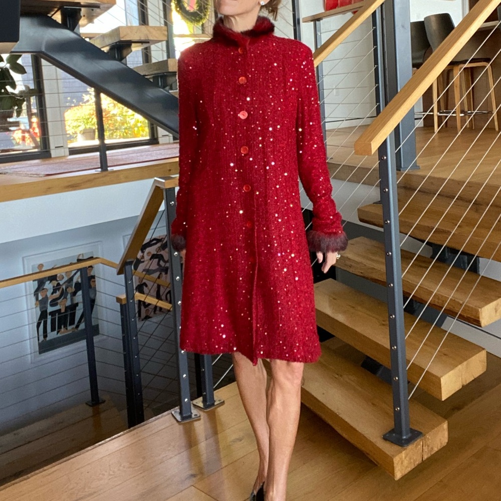 Betsey Johnson Red Sequin Long Sleeve Jacket
